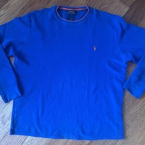 Polo Ralph Lauren Blue WaffleKnit Crewneck Shirt Pony Logo Mens M Sleep Layering